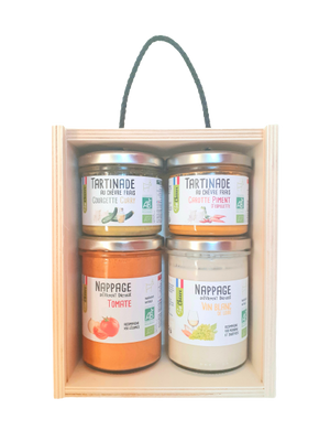 Coffret chèvre (2 tartinades et 2 nappages) en bois